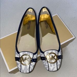 Michael Kors Fulton Moc Flats Blue and White